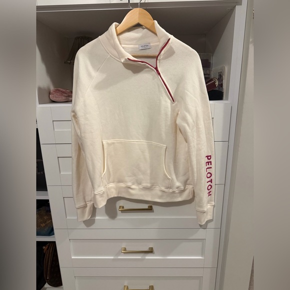 Peloton Tops - Peloton Cream Half-Zip Sweatshirt with Red Trim